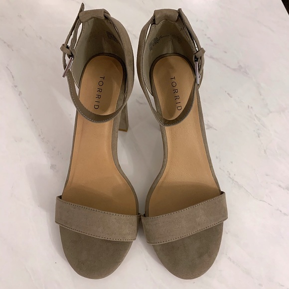 torrid Shoes - Torrid Suede Light Olive Green Strap Sandal Heel